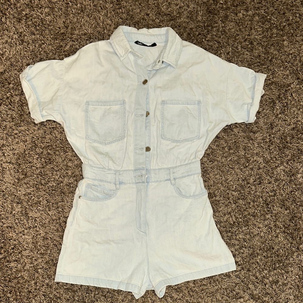 Zara Light Denim Short Sleeve Romper